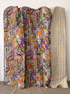 Gypsy Paisley Kantha Quilt Purple/Yellow