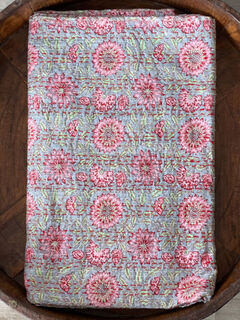 Scattered Flowers Kantha Quilt Grey