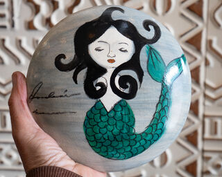 Hand Painted Wall Art Mermaid Green