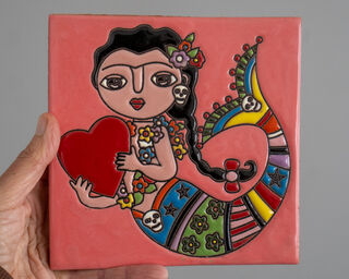 Large Mexican Tile Frida Mermaid