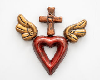 Sacred Heart with Cross Red/Yellow