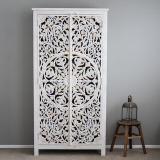 Mandala Hand Carved Tallboy White