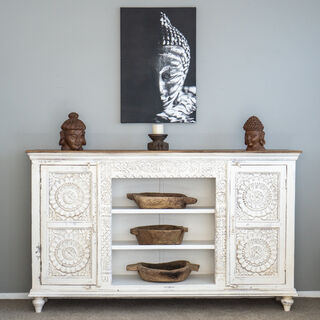 Pondicherry Tall TV Cabinet White Crackle