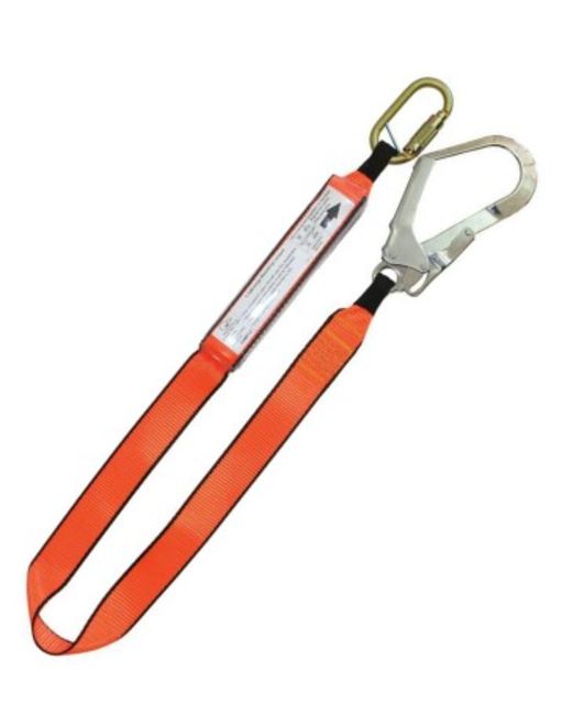1.5m shock absorbing lanyard with 1 triple action carabineer and 1 scaffolding hook