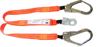 1.5m double leg shock absorbing lanyard with 1 double action hook and 2 scaffolding hooks