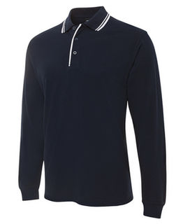 Long Sleeve Contrast Polo Navy/White