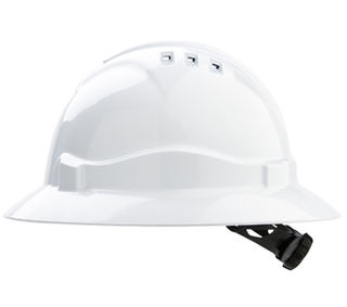 Full Brim V6 Vented Hard Hat 6 Point Harness White