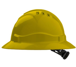 Full Brim V6 Vented Hard Hat 6 Point Harness Yellow