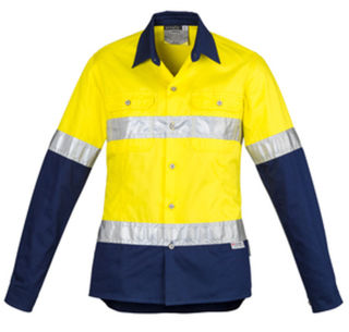 Womans Hi Vis Spliced Industrial Shirt Yellow Navy