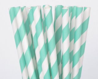 Paper Straw - Light Blue Striped - 25 Pack