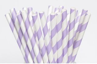 Paper Straw - Purple Striped - 25 Pack